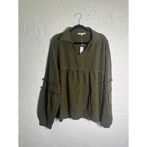 Elsie‎ & Zoey Olive Green Fringe Babydoll Tunic Top L/XL NWT